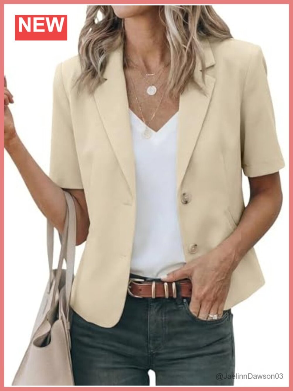 Womens Cropped Blazer Short Sleeve Button Up Business Casual Jacket